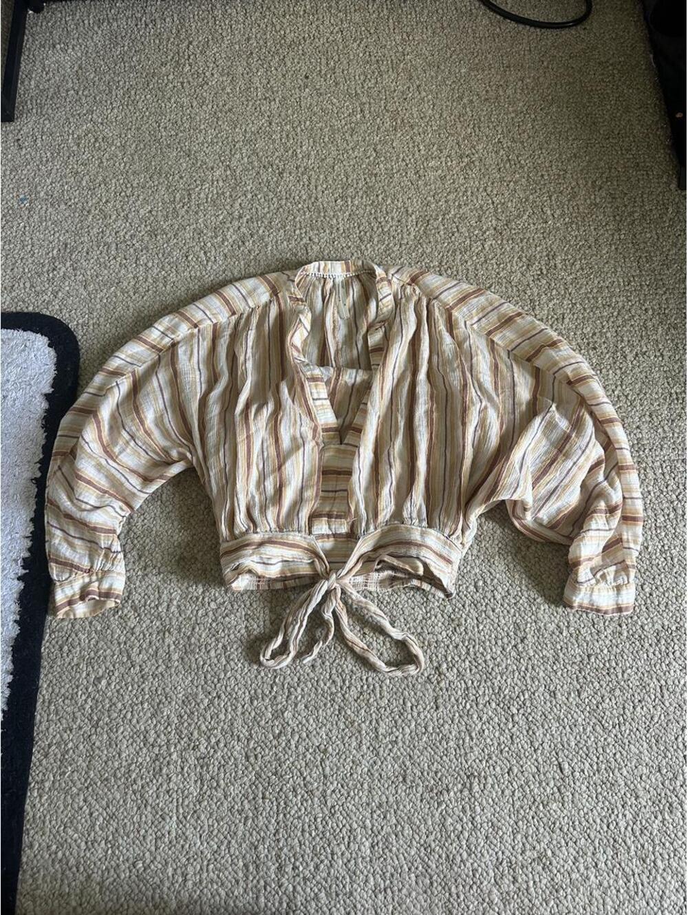 Anthropologie cream and brown striped blouse